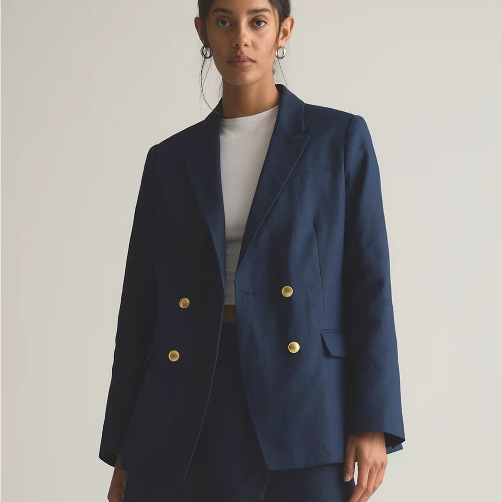 Mango Navy Double Breasted Blazer